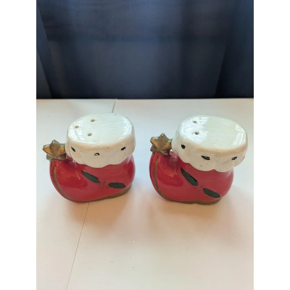 Rare Vintage Red Santa Boot Salt and Pepper Set Made in Japan 2.5